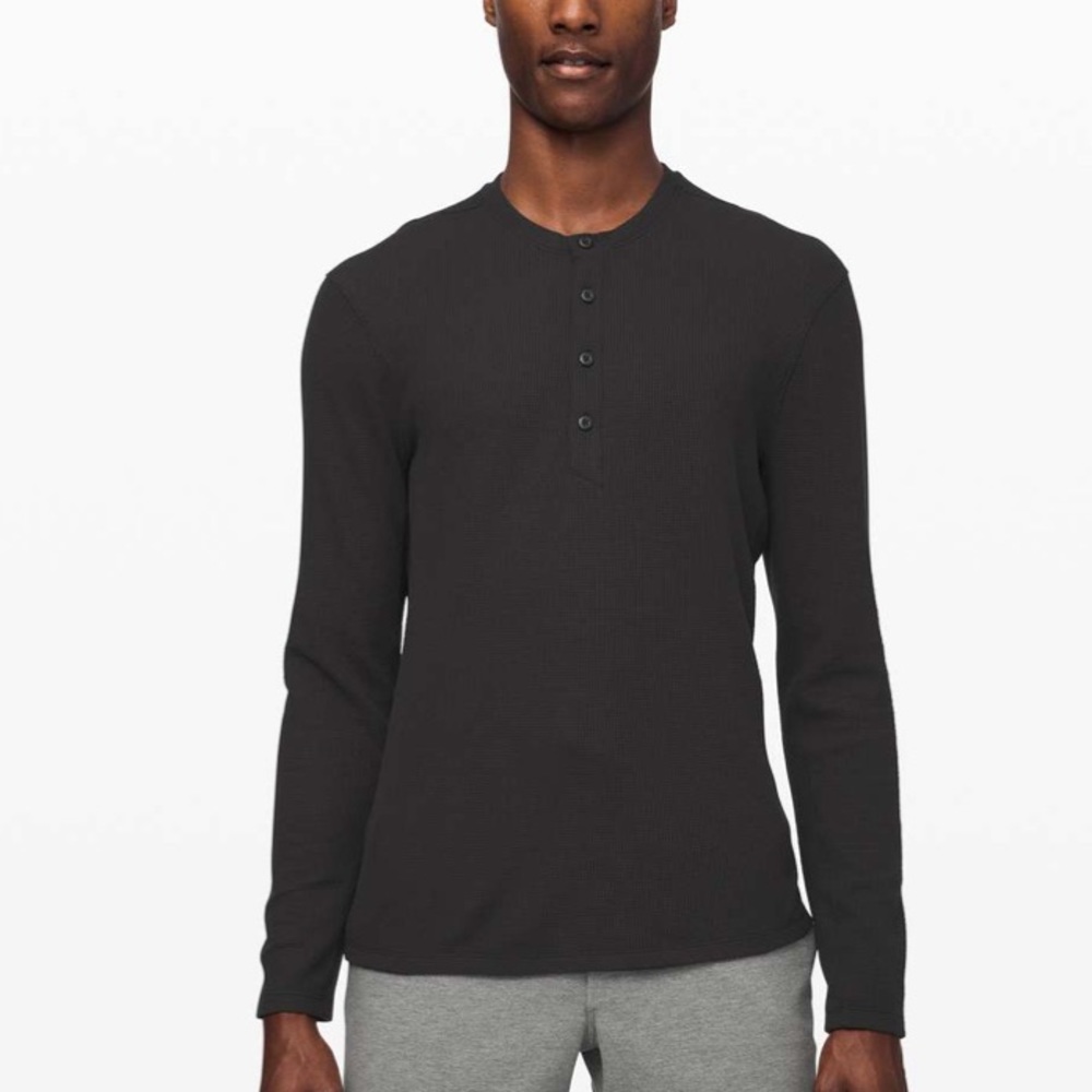 lululemon Men’s Shift Stitch Long Sleeve Henley Shirt in Black
